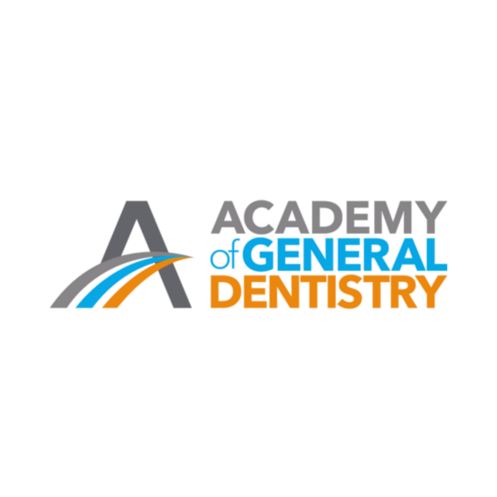 Logo of the Academy of General Dentistry features a stylized "A" with a multicolored swoosh and the text "Academy of General Dentistry" in gray and orange.