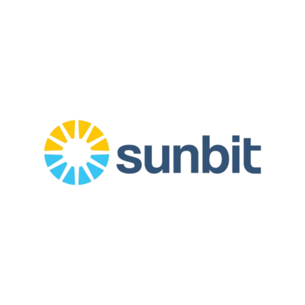 Sunbit logo featuring a colorful sunburst design in yellow and blue on the left, with the word "sunbit" in dark blue text to the right.