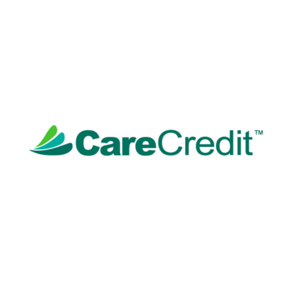 Logo of CareCredit featuring green and blue gradient leaves forming a stylized figure next to the brand name in bold green text on a white background.